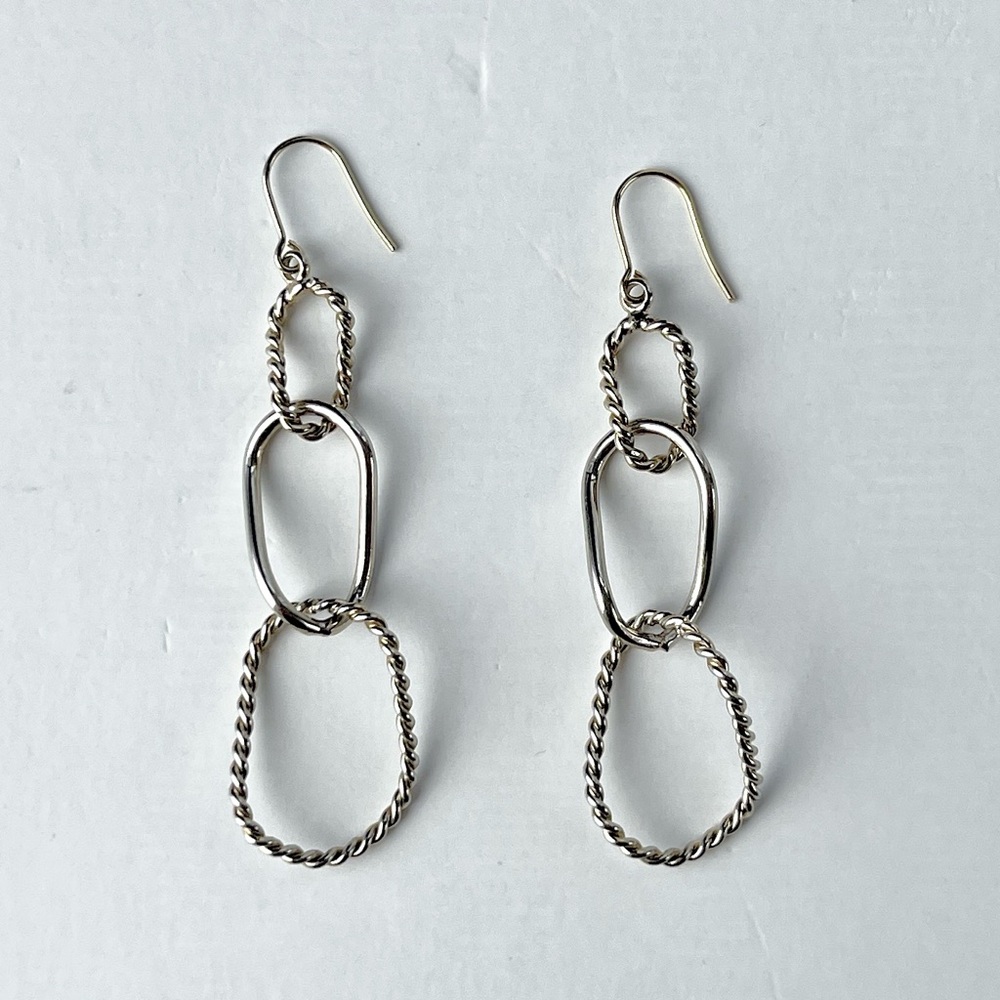 Mixed Texture Triple Loop Drop Earrings - image 2